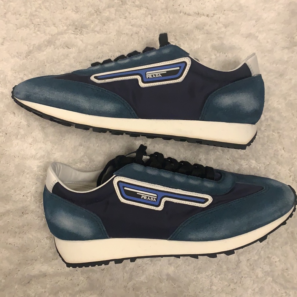 NWT PRADA SNEAKER MEN FABRIC BLUE WHITE - Picture 4 of 10